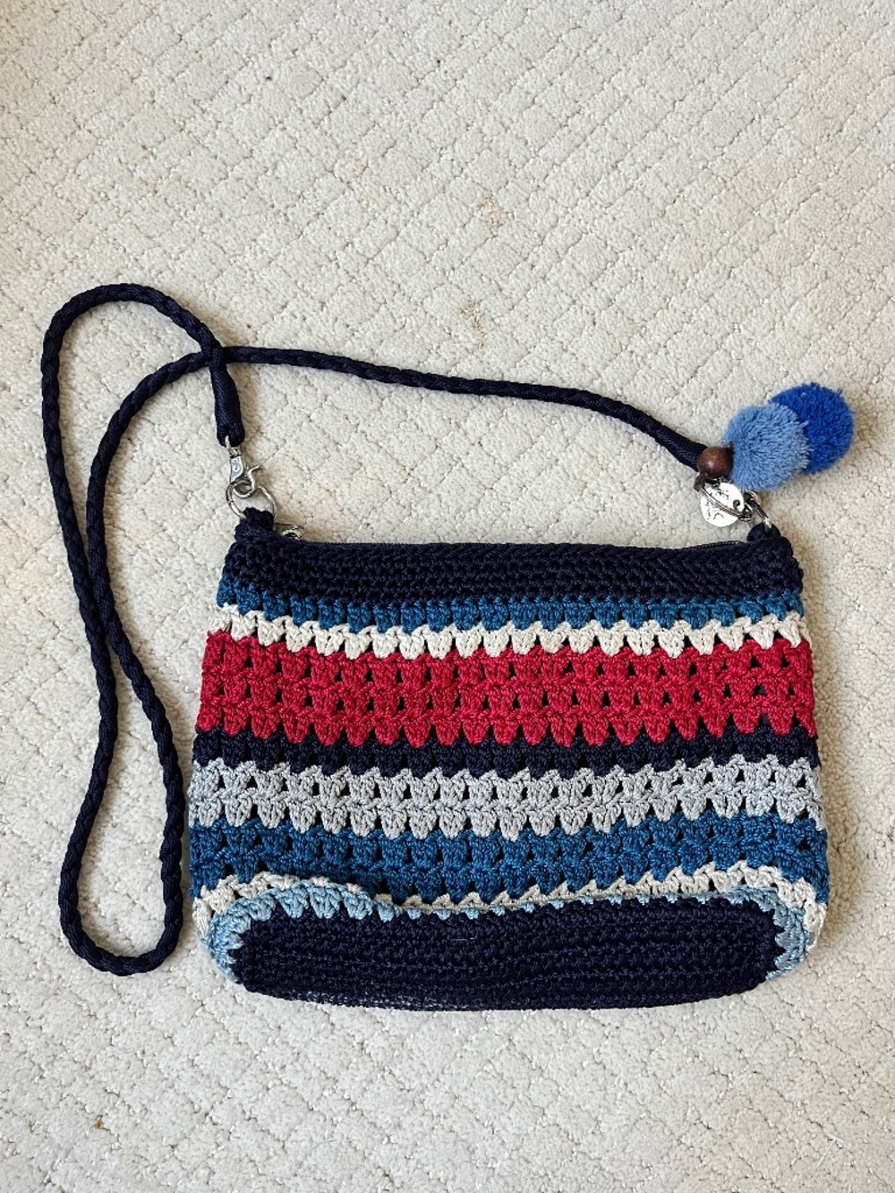 The Sak Crochet Clutch Wristlet Boho Striped Knit Pouch Bag Colorful